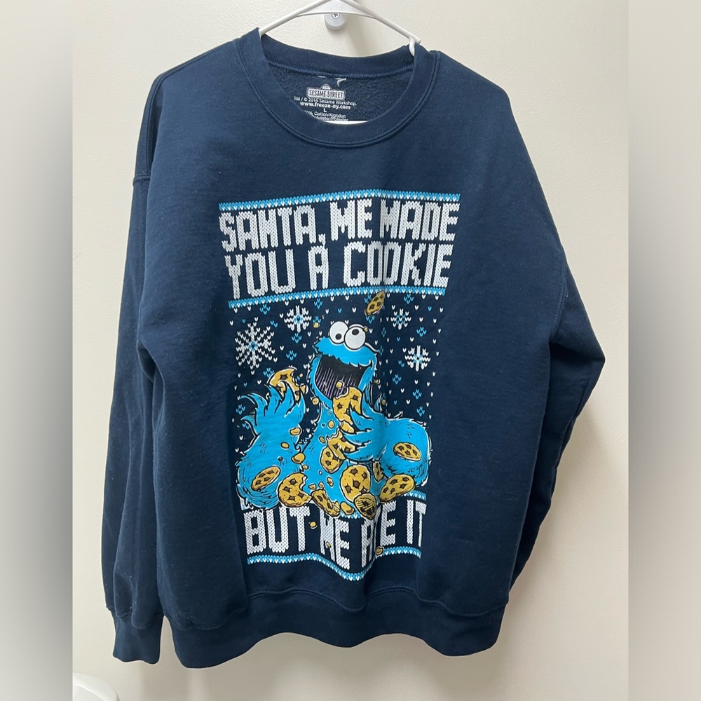 Sesame Street Cookie Monster Funny Christmas Crewneck Sweater